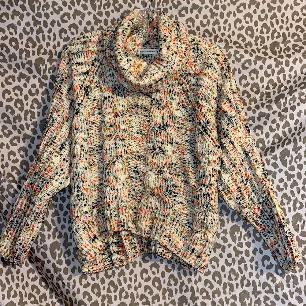 Never worn 100% cotton Womens multicolored cowl neck dolman sleeve sweater